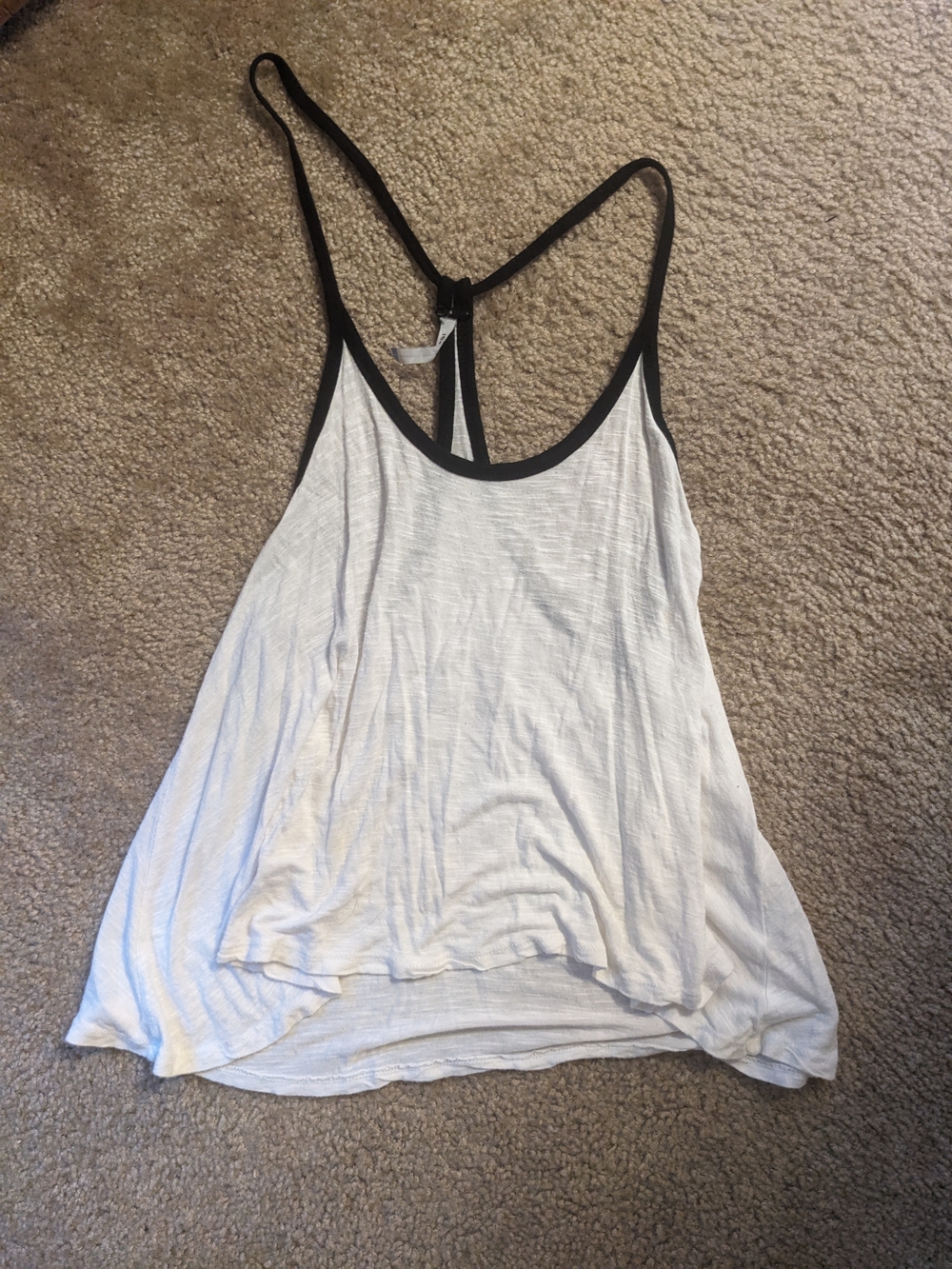 Simple White Flowy Racerback Tank Top with Black Trim Size Small